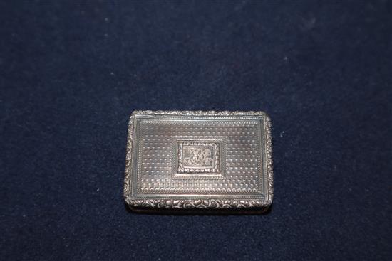 A William IV silver vinaigrette, with pierced gilt grille, engraved with a lyre, Edward Edwards II, London, 1834, 44mm.